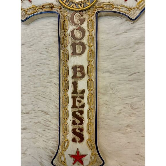 NWOT Montana West Hand Painted 16” United States Navy God Bless Wall Cross - Picture 4 of 8